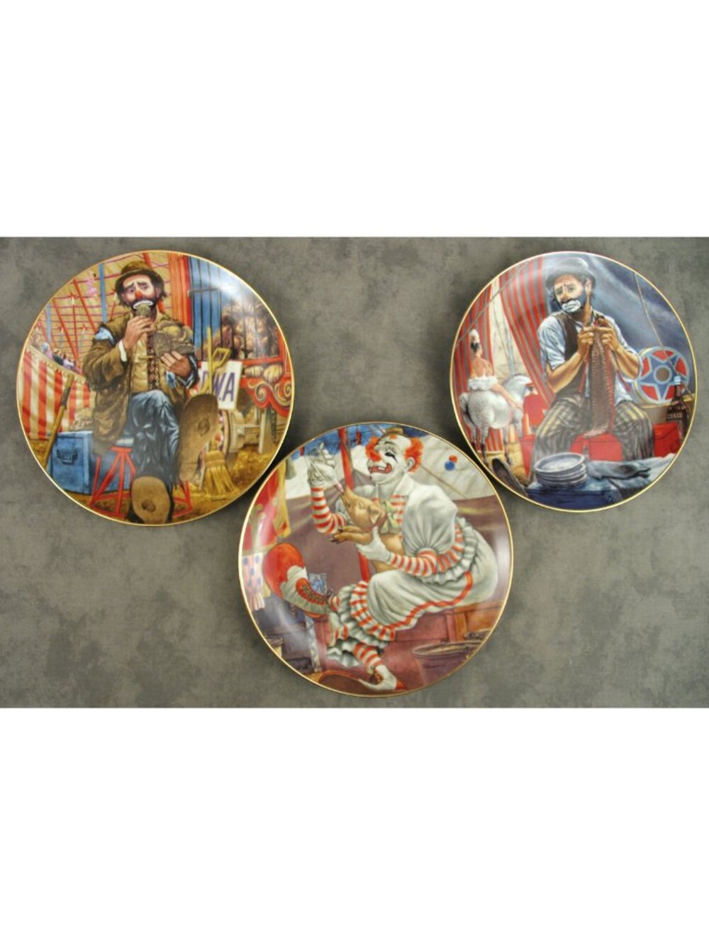 3 Royal Manor Circus Clown Plates Emmett Kelly Felix Adler Otto Griebling COA